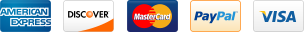 Five credit cards: Amex, Discover, Mastercard, PayPal, and Visa